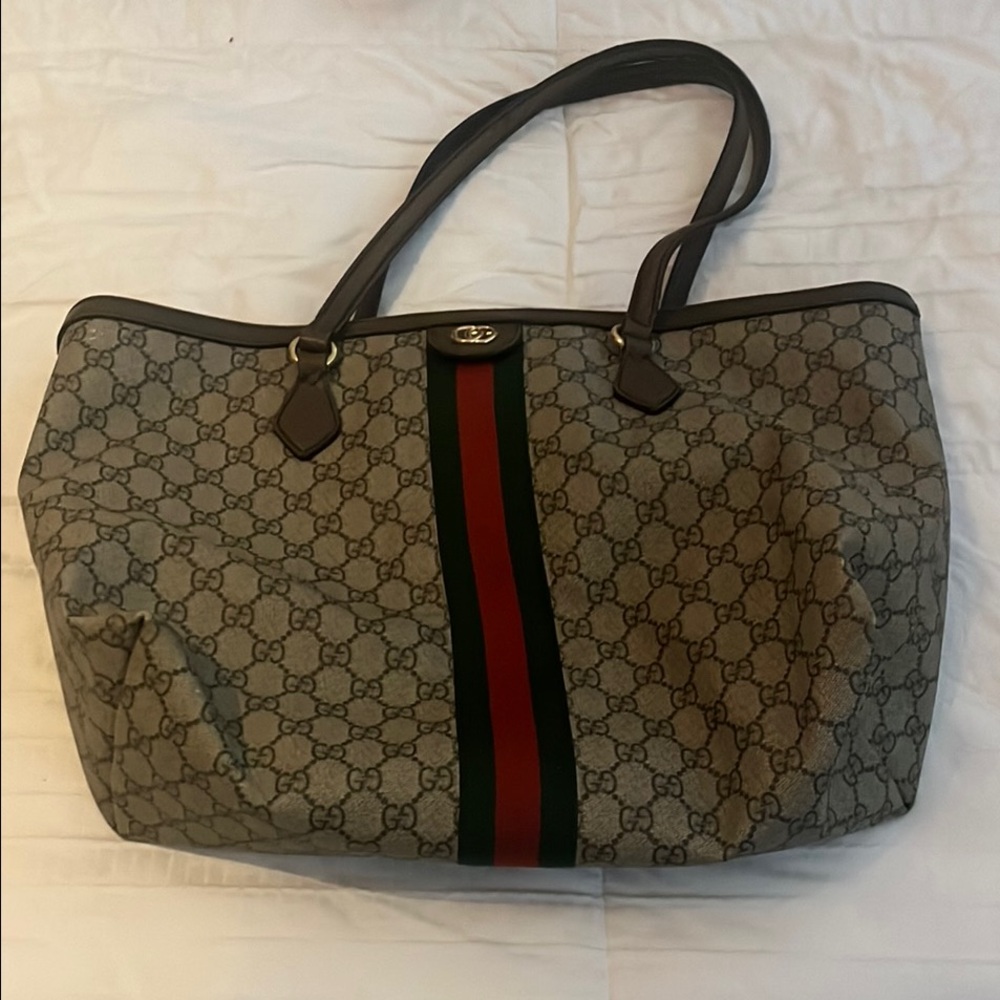 Gucci Cream and Brown Tote Bag with Signature Monogram